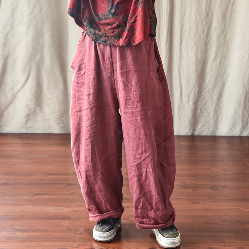100% lin femmes pantalons décontractés nouveauté 2025 printemps Style Vintage couleur unie ample femme coton lin sarouel M733