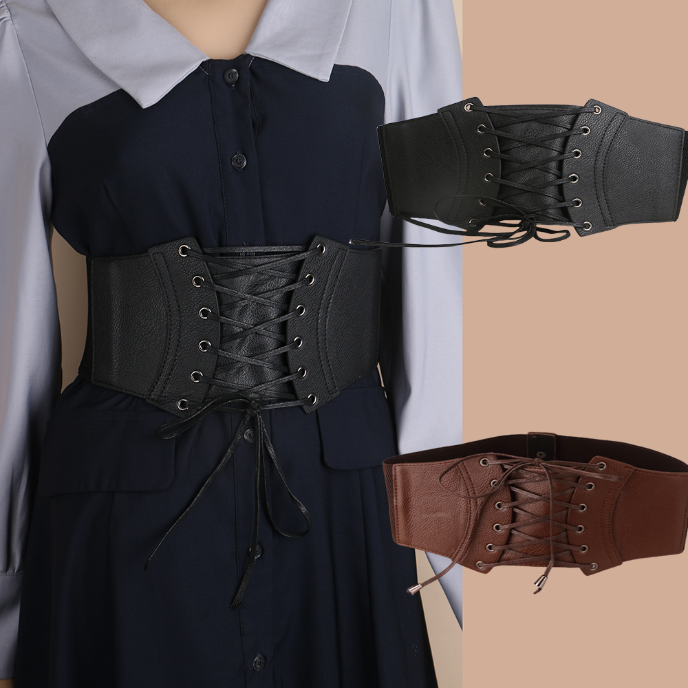 Ladies' Vintage Elastic waistband Tie rope worn Outside waist cinching  slimming Girdle Rivet Corset For women On Dress Shirt
