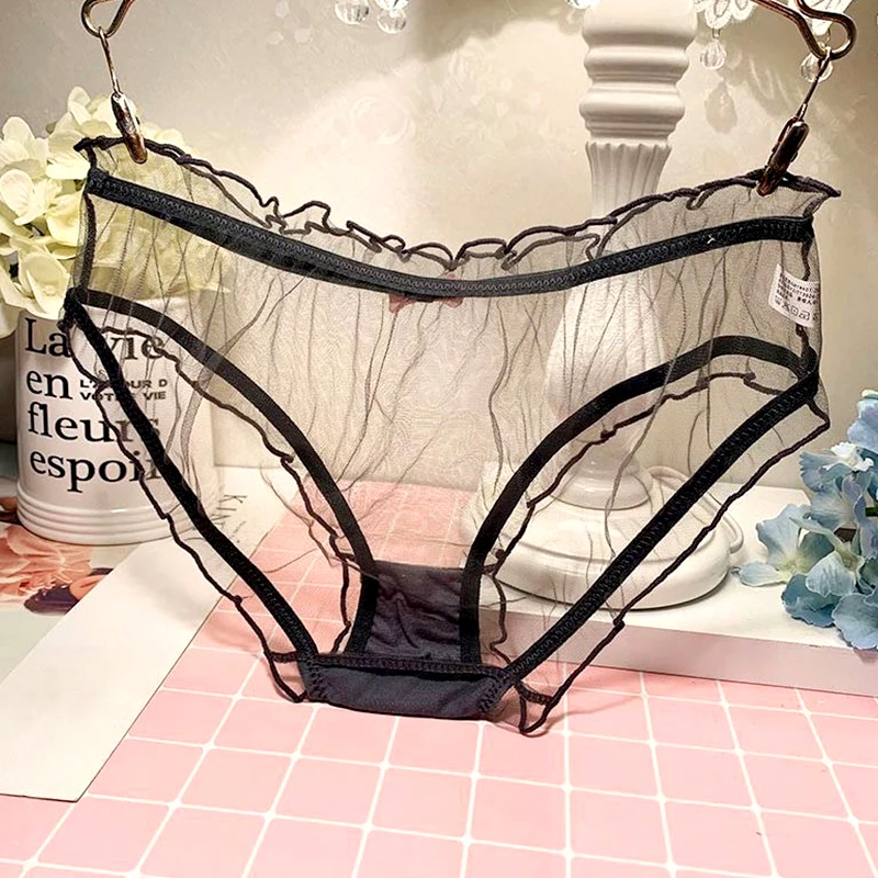 Bestseller! Sexy Lace Underwear for Women Breathable Mesh Panties with Bow Comfy Mid Waist Briefs Seamless Invisible Underpants