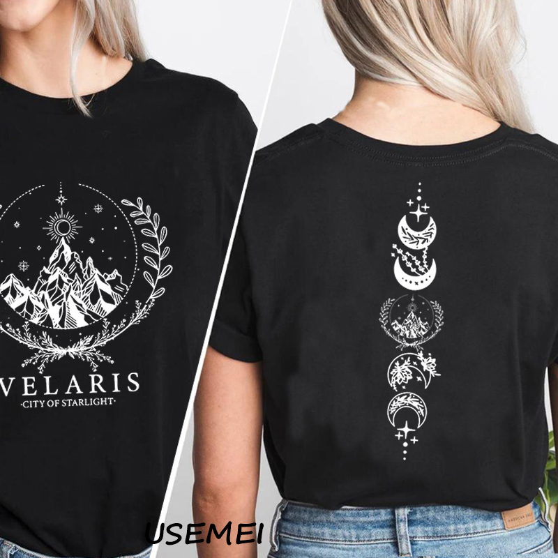 Velaris City of Starlight acotar เสื้อยืดผ้าฝ้ายแขนสั้นพิมพ์ลายกราฟิกสำหรับผู้หญิงเสื้อยืดแขนสั้นผ้าฝ้าย