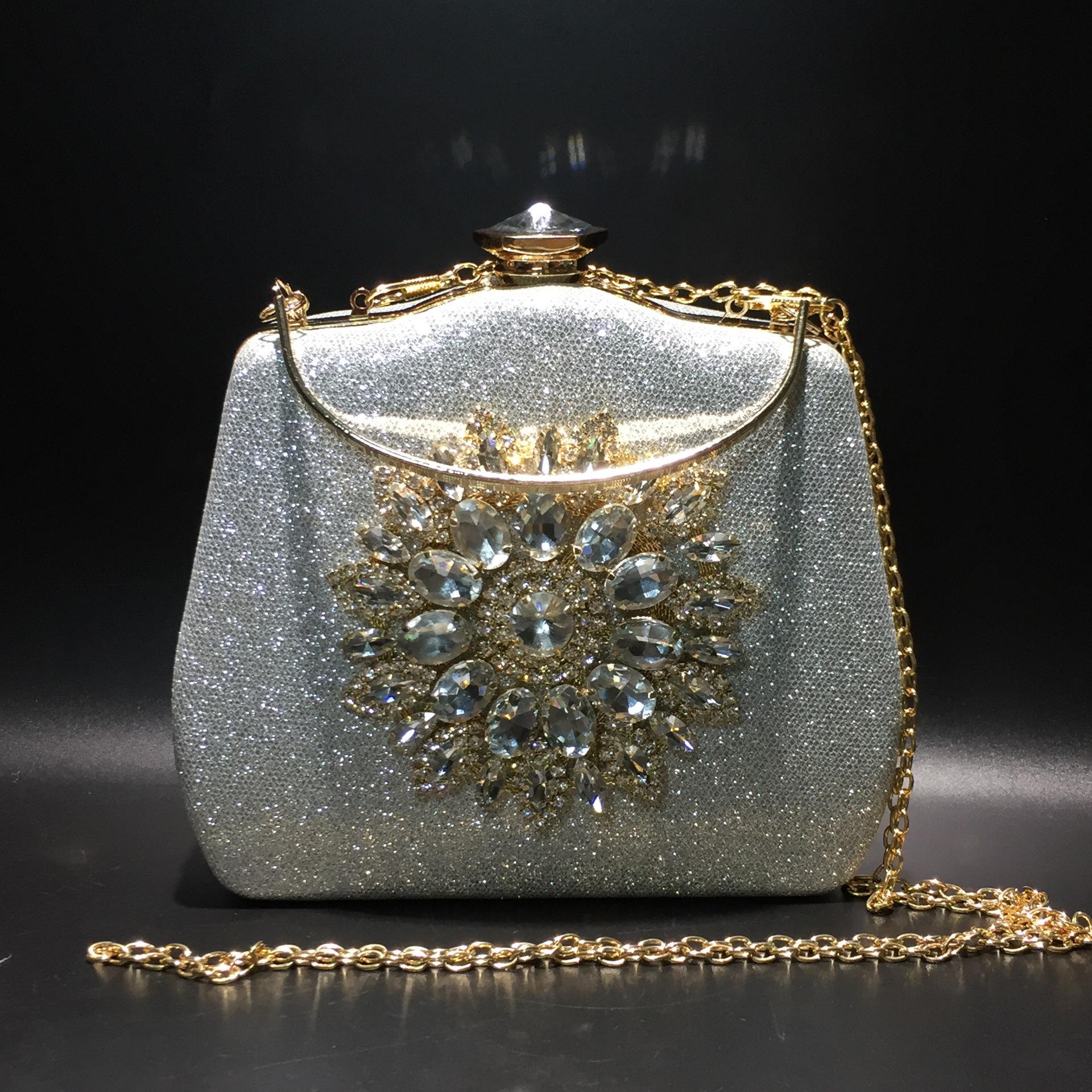 Diamond studded banquet bag, sunflower jewelry banquet bag, bride handbag, PU leather chain women's bag, small square bag