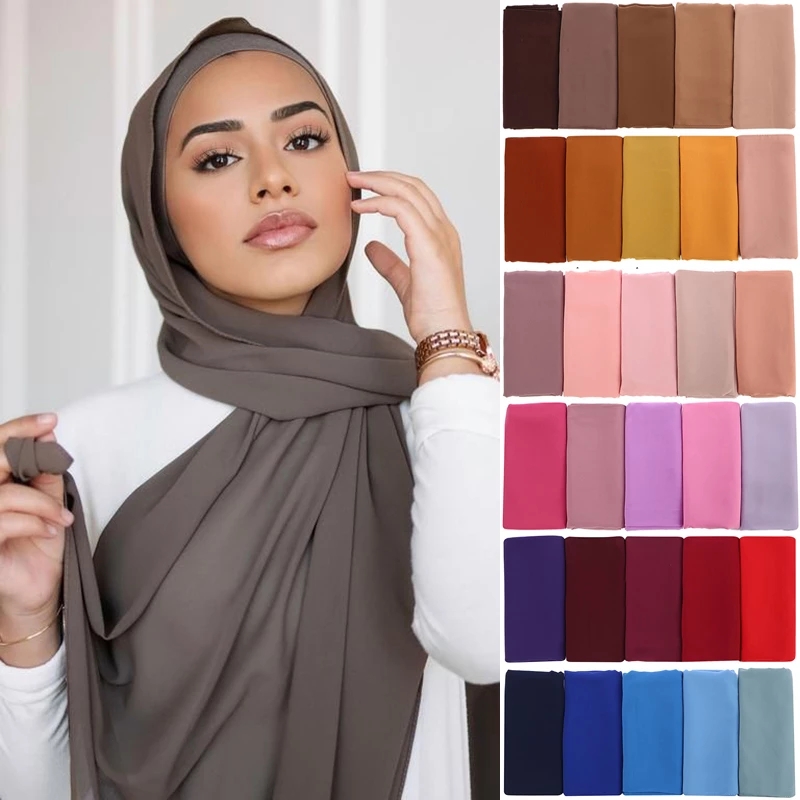 Hijabs de chifón musulmanes para mujer, pañuelos largos de color sólido para la cabeza, chales, bufandas, velo musulmán para damas.