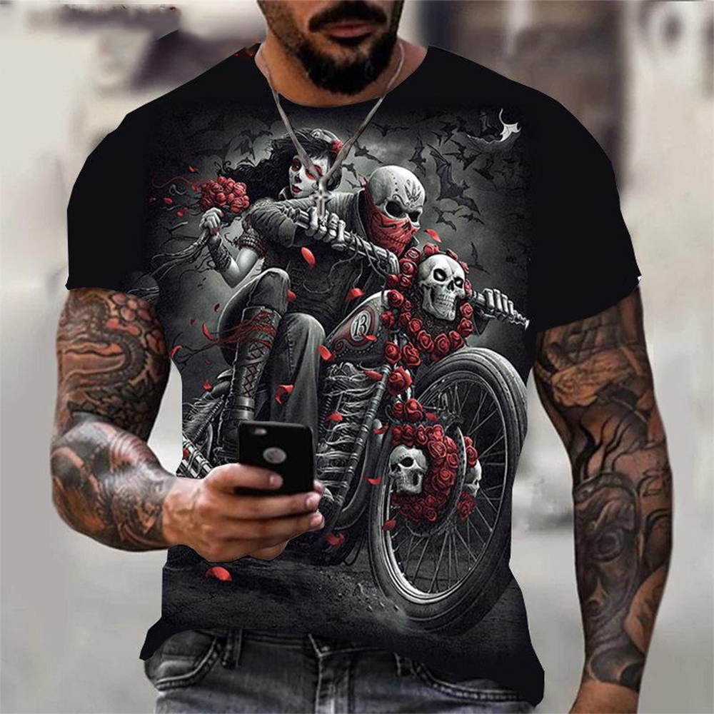 Zomermode Retro Skull 3d Bedrukt T-Shirt Hiphop Persoonlijkheid Super Cool Horror Casual T-Shirt