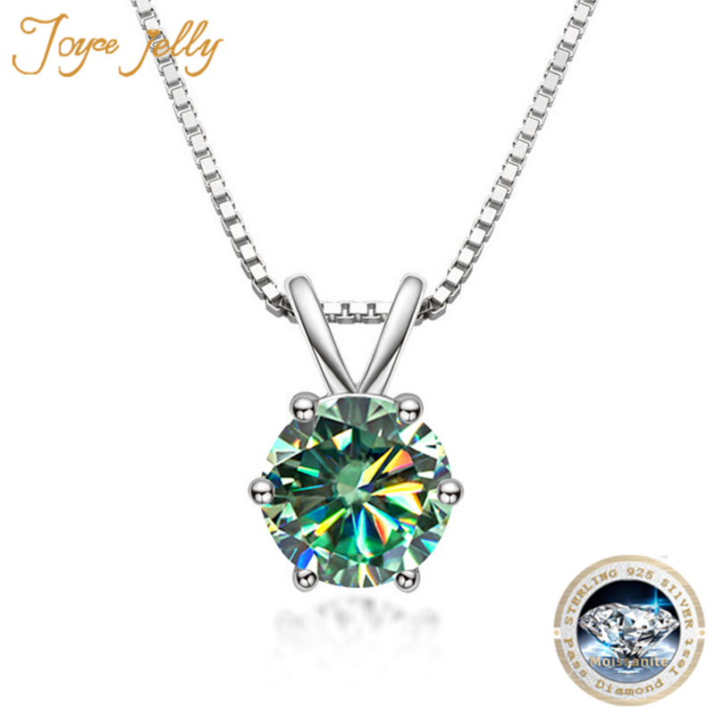 JoyceJelly kalung liontin Moissanite 1ct, rantai klavikula perak murni 925 trendi, hadiah perhiasan pernikahan berkilau