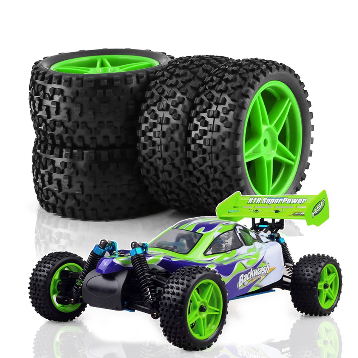 RS verschleißfeste Off-Road-Reifen, Kunststoff-Felgen-Gummireifen für 1:10 RC-Car HSP 94107, 94166, 94106, 94155, Tamiya Wltoys 144001