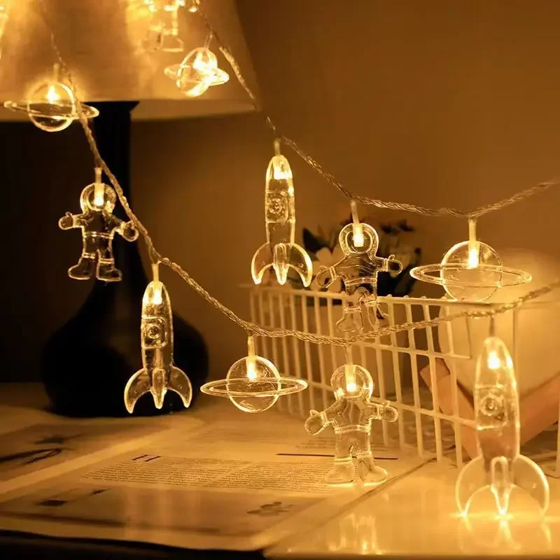 10 leds Astronaut Rakete Planet Lichterkette Girlande Batteriebetriebene LED Galaxy String Licht für Kinder Weihnachten Party Dekor