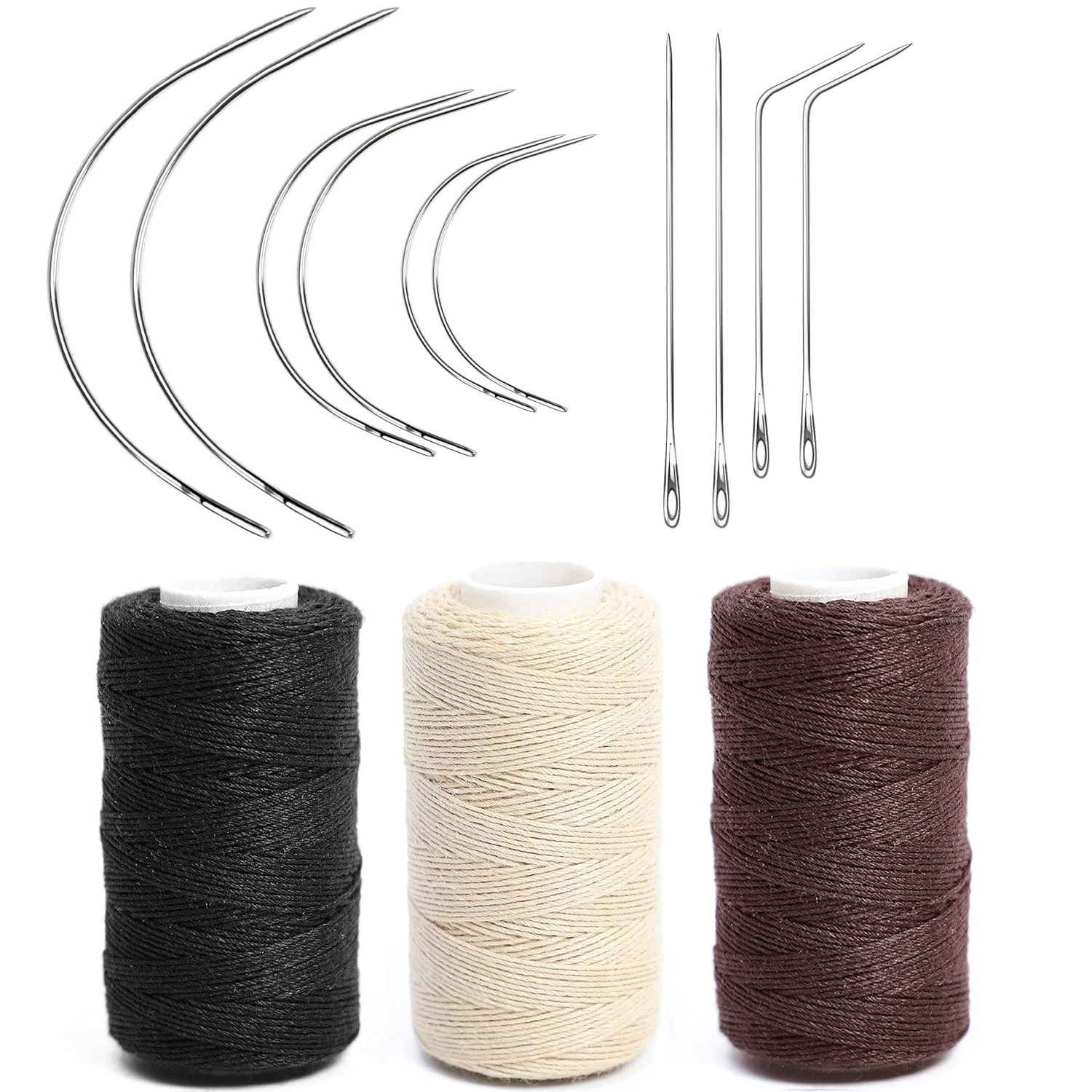 3 ม้วนทอผ้าหัวข้อ 10 ชิ้นเย็บเข็มทอผ้าสําหรับทําวิกผมมือเย็บผ้าผม DIY