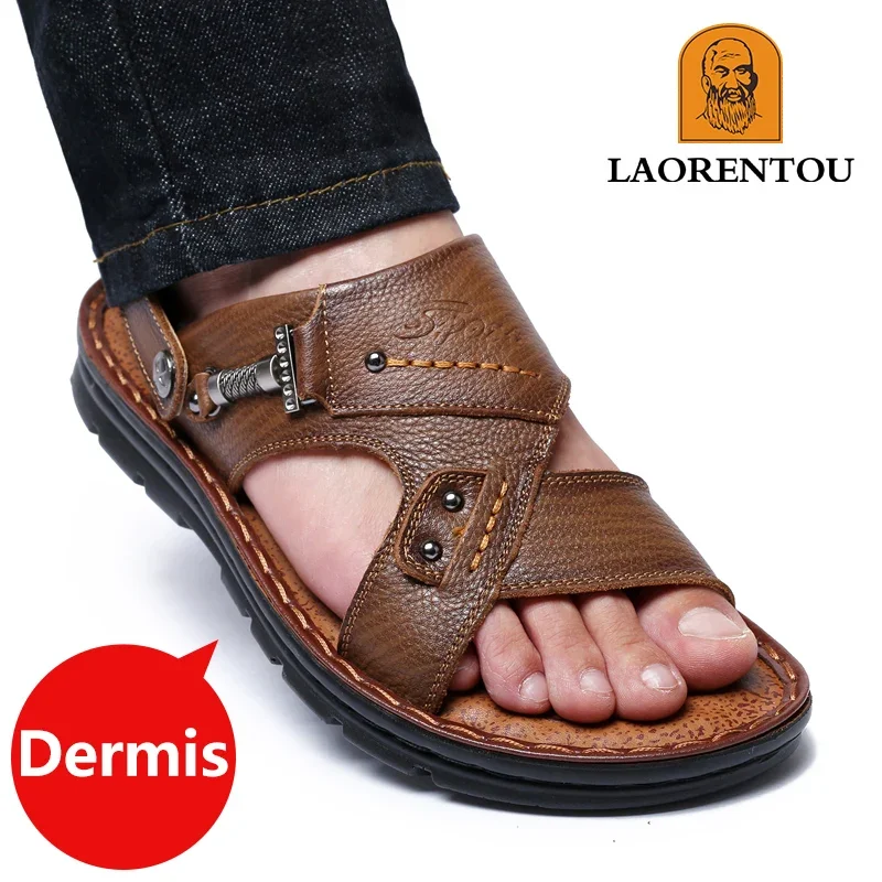 Laorentou Leder Herren Sandalen Casual Strands chuhe tragen rutsch feste Sandalen und Sliers Rindsleder