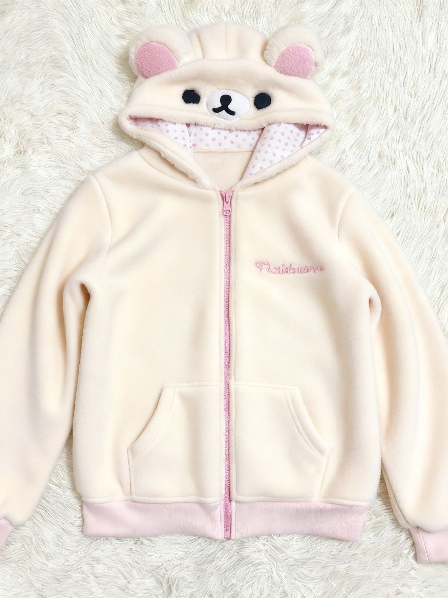 Chaqueta con capucha y forro polar para niñas, estilo oso, cárdigan informal, Y2K vintage, manga larga, cierre de cremallera,...