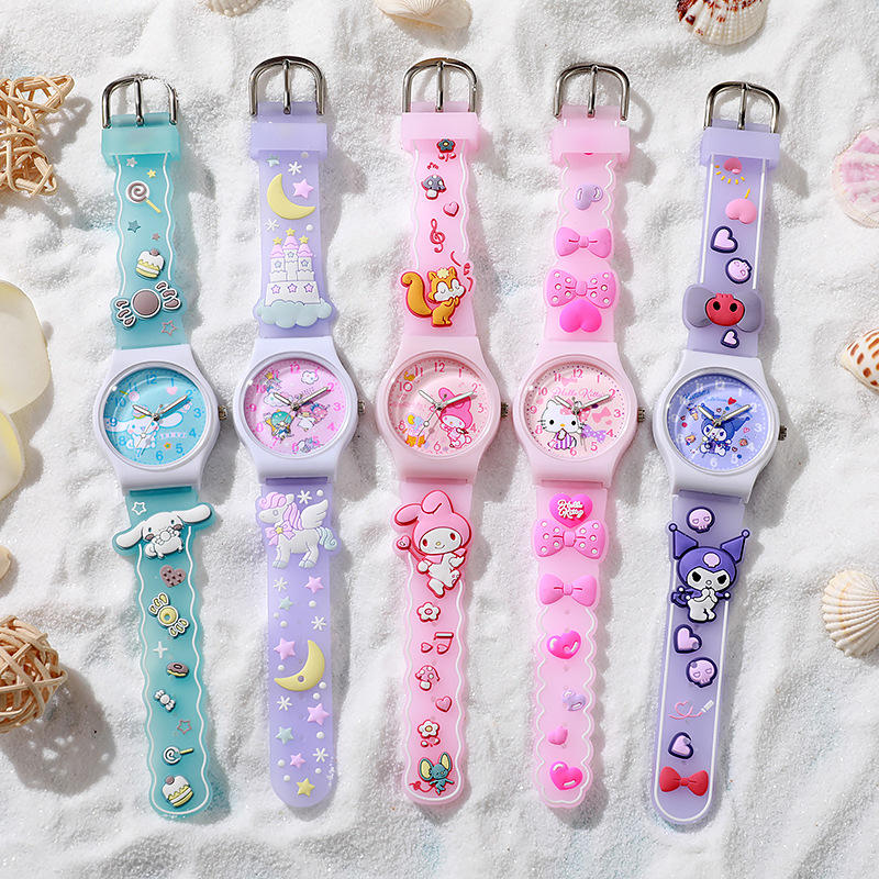 Bonito 3d olá kitty relógios para meninas padrão dos desenhos animados kuromi à prova dwaterproof água quartzo crianças relógio de pulso crianças presente reloj nina