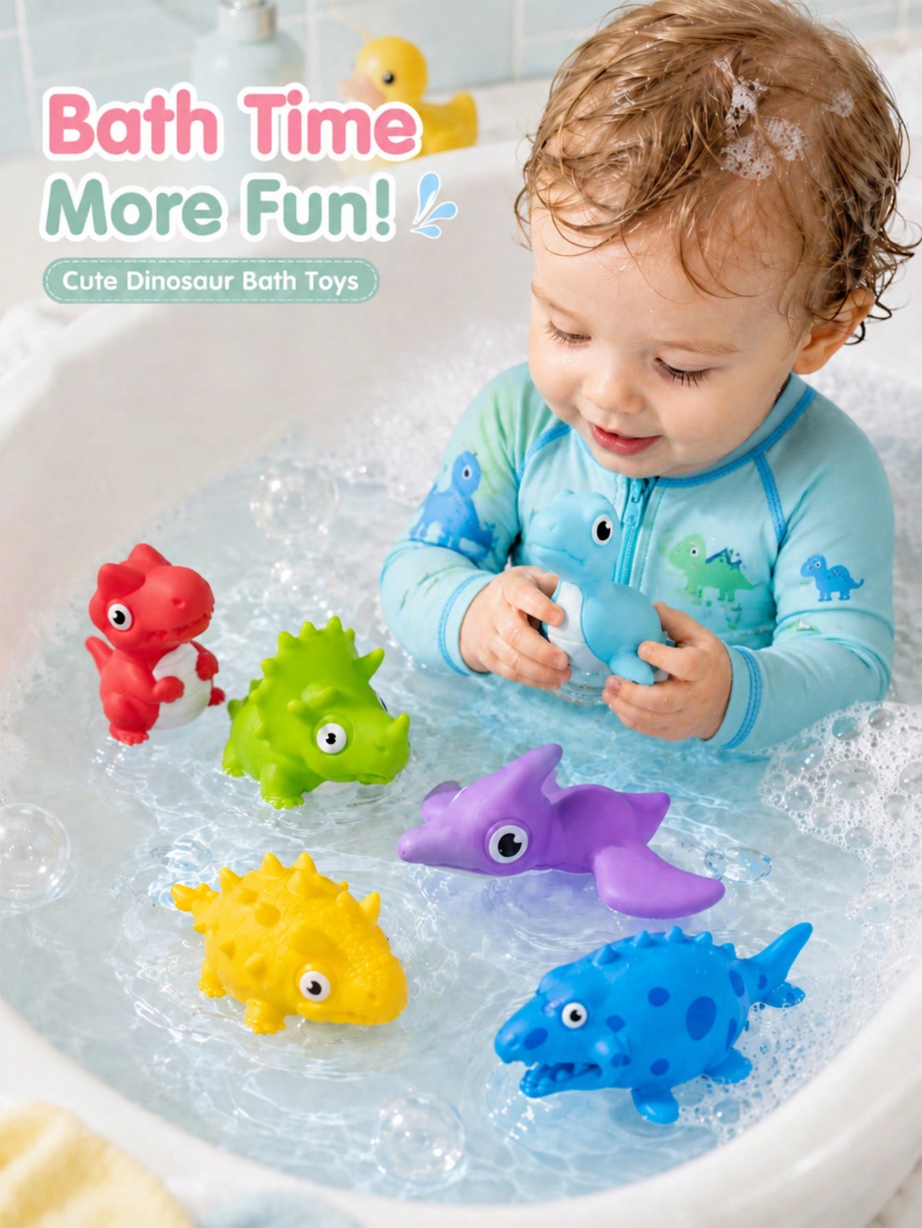 Brinquedos de banheiro de dinossauro fofos para crianças, muitas variedades adoráveis, brinquedos de banho e brincadeiras aquáticas de dinossauro para bebês, presentes de férias.
