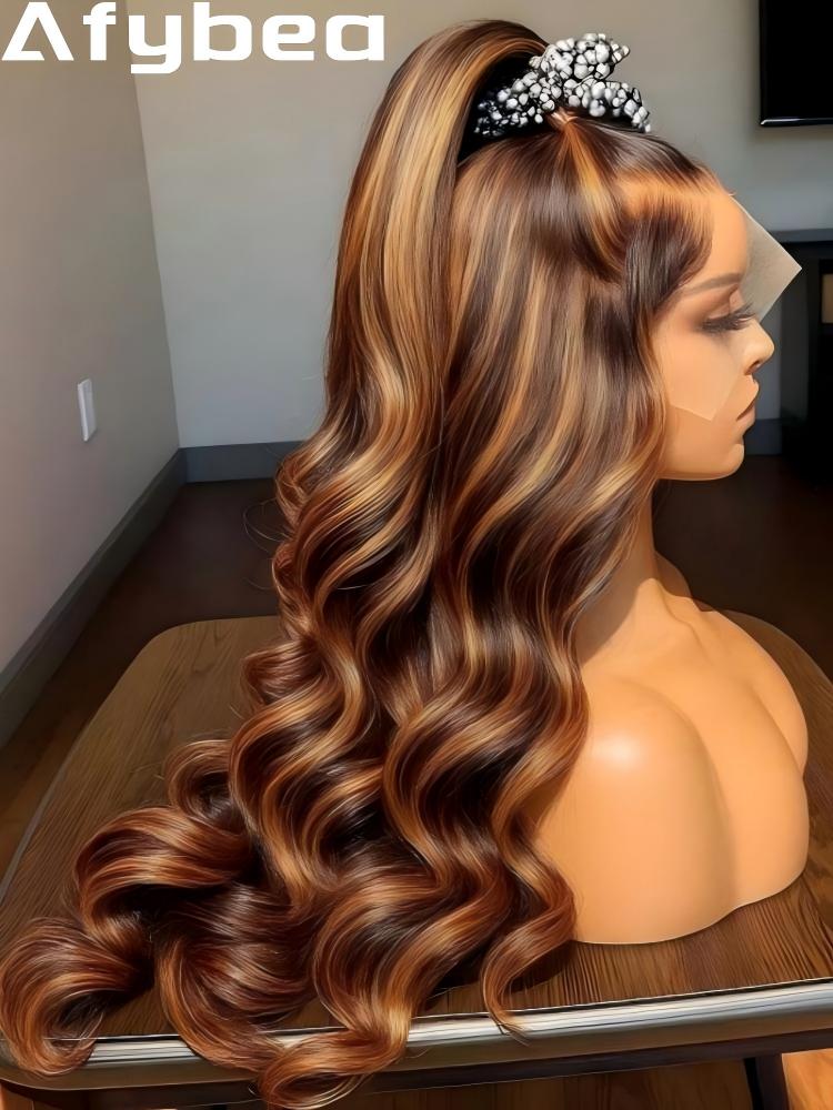 Peruca Frontal HD 13x6 com Destaques Ombré, Cabelo Humano Ondulado 427, Perucas Brasileiras Originais P1B30, Perucas Frontais com Renda, Densidade 250