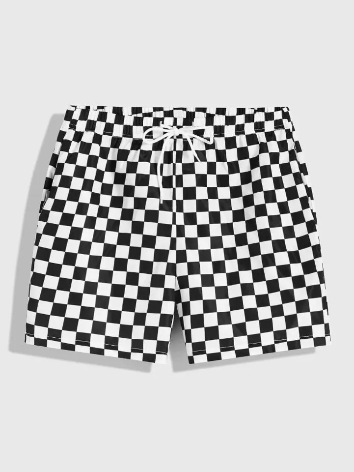 Calção casual com cordão masculino, bloco colorido, paisley e patchwork, calça de praia curta respirável, verão 2024