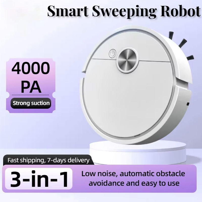 Robot de barrido inteligente automático 3 en 1, limpiador inalámbrico silencioso con potencia de succión de 4000Pa, ideal para alfombras y pelo de mascotas