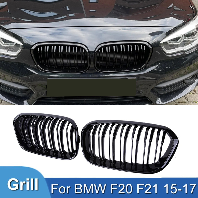 Grades de para-choque dianteiro de carro, grelha de corrida de rim para BMW Série 1 F20 F21 LCI 120i 2015-2017, grade de substituição de ripas duplas