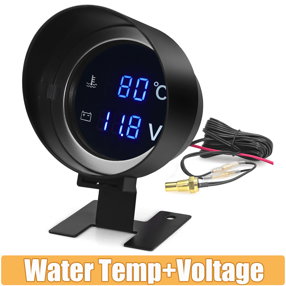 2 in 1 Ronde LED Digitale Water Temp Gauge Voltmeter Volt Voltage Meter Temperatura Moto Voor 12V24V Auto vrachtwagen Temperatuursensor