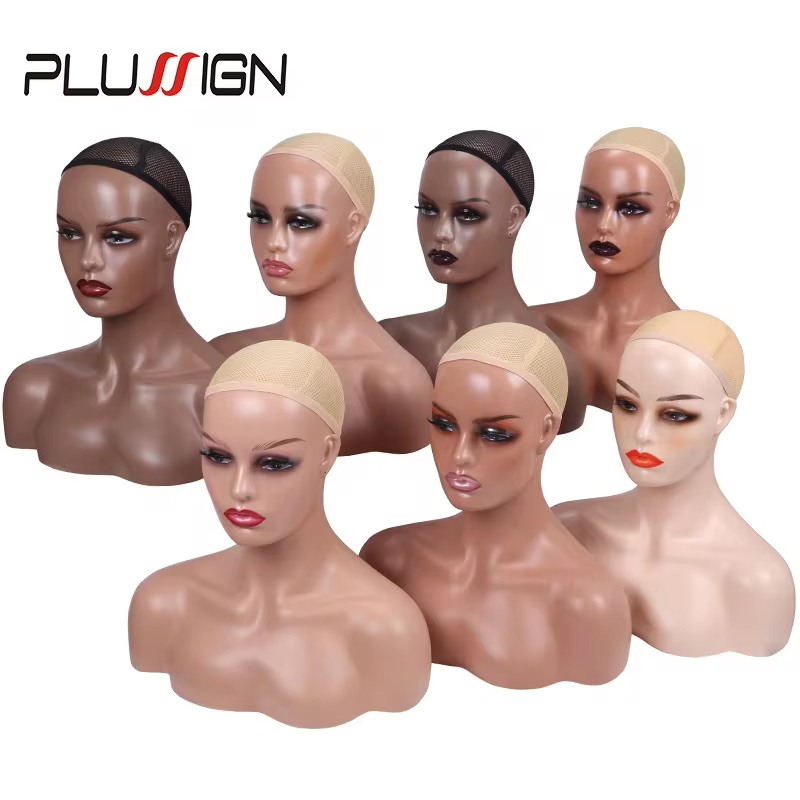 Cabeza de maniquí realista con hombros para mujer, modelo de exhibición de peluca africana, cabeza de muñeca marrón oscuro para sombrero y gafas, venta al por mayor, 4 unids/lote por caja