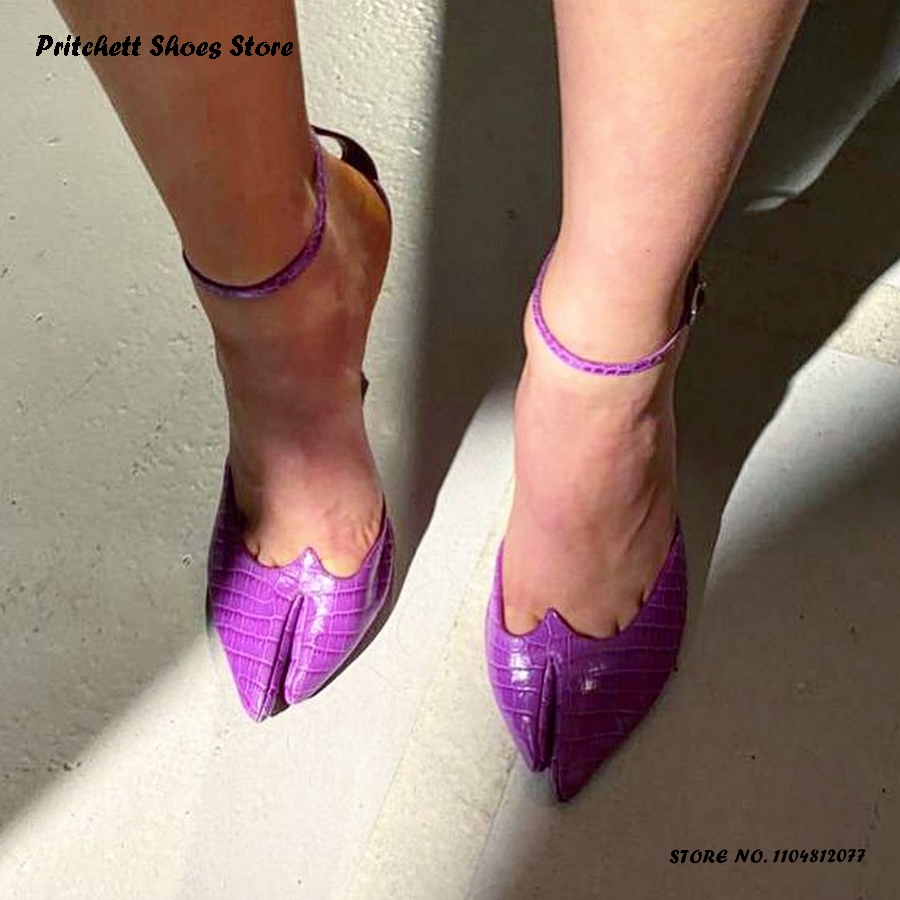 Women's Split-toe Leather Pumps Women's Novelty Thin Heels Party Dress Shoes Spring Summer Shallow Buckle Strap High Heels