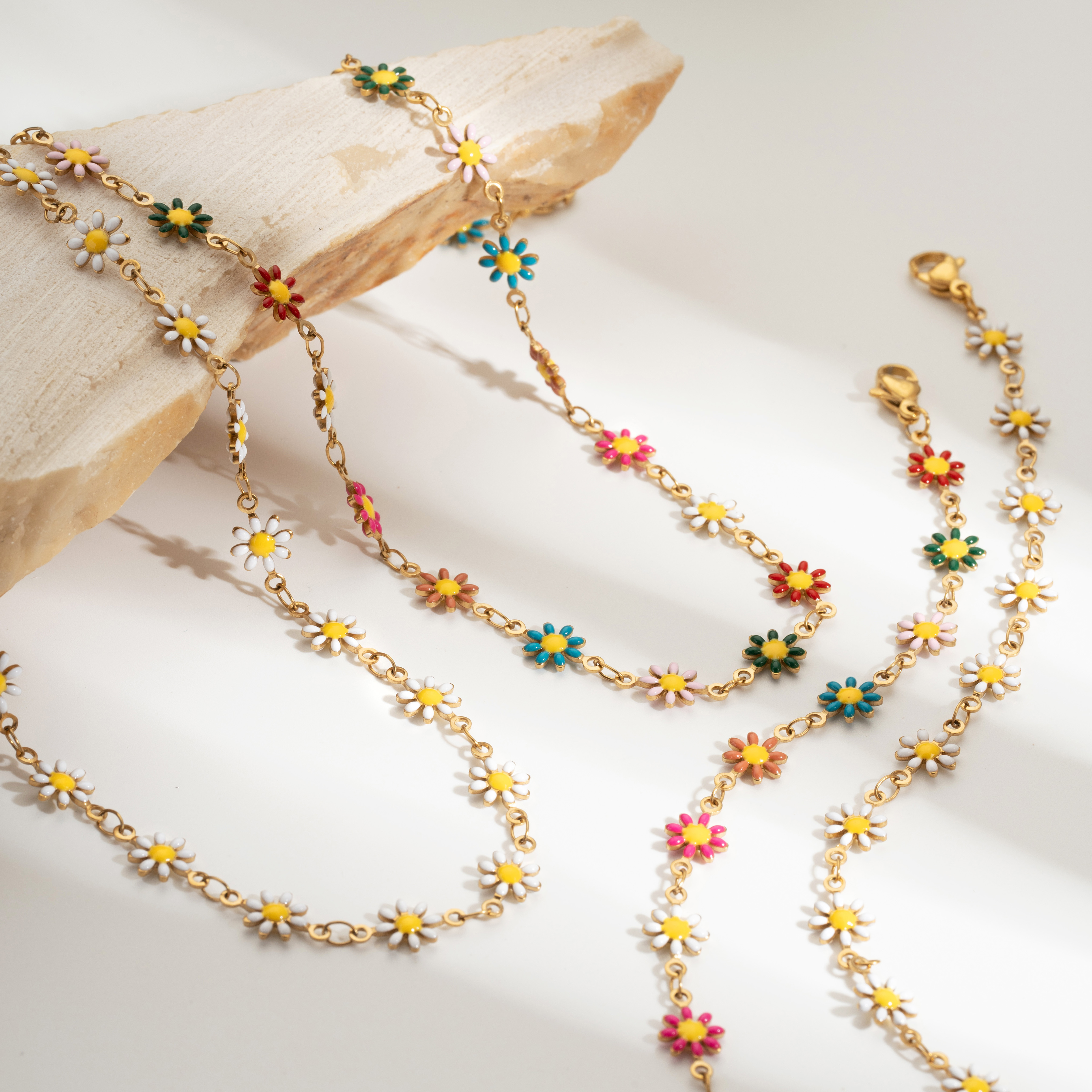 Collier et Bracelet clavicule marguerite fleur pour femmes, bijoux pour filles, ras du cou doux, cadeau, chaîne en acier inoxydable