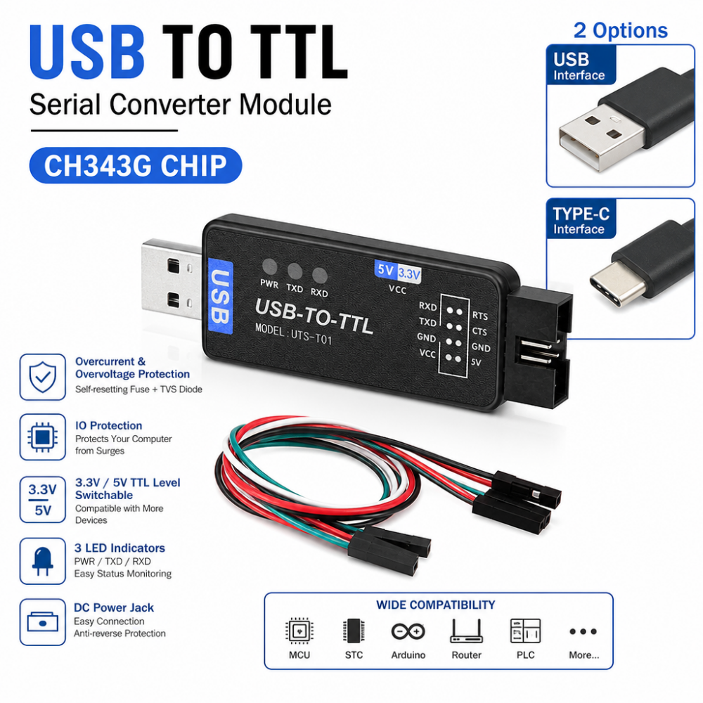 USB zu TTL Seriell Konverter Debugging Download Modul CH343G Chip USB/USB-TYPE-C Schnittstelle