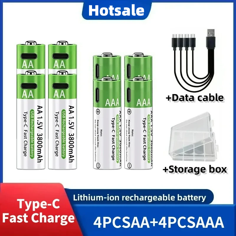 Аккумуляторные батарейки AA/AAA 1.5V, щелочные батарейки AA/AAA, 3800-3000 мАч, для фонариков, игрушек, часов, MP3-плееров