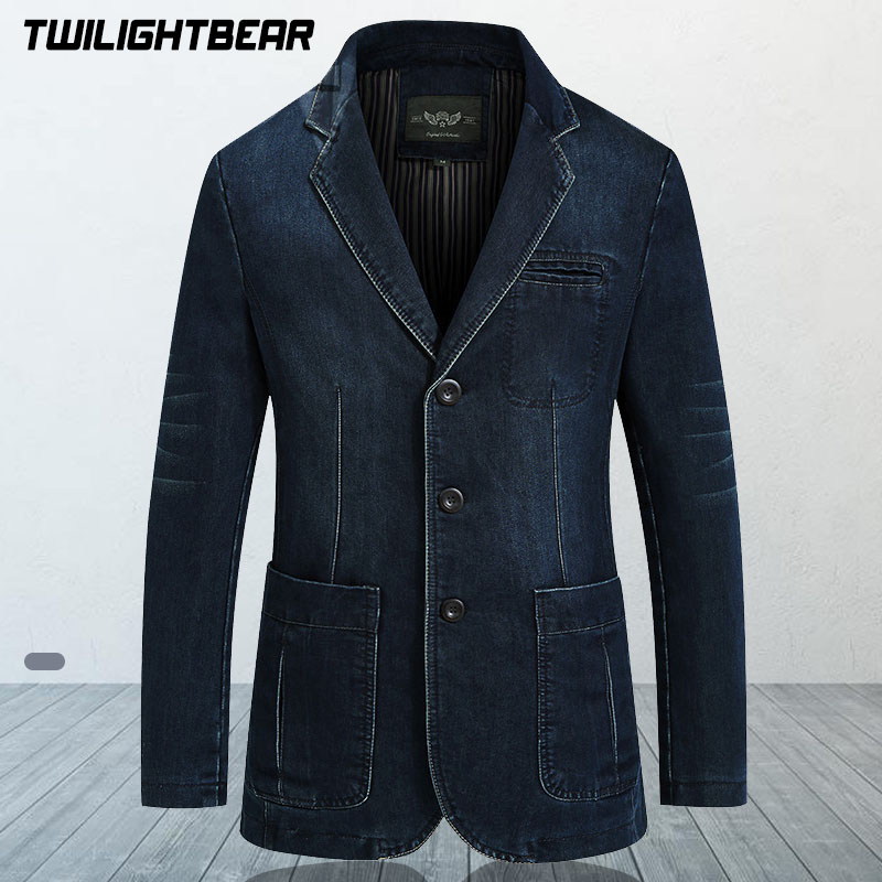Nieuwe heren denim blazer mannelijk colbert oversized mode katoen vintage 4XL blauwe jas denim jas heren cowboy pak