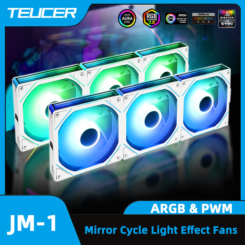 Teucer JM-1 Pc Case Ventilator 120Mm Argb Spiegel Cyclus Lichteffect Koelventilator 4pin Pwm Lage Ruis Chassis Waterkoeling Ventilator