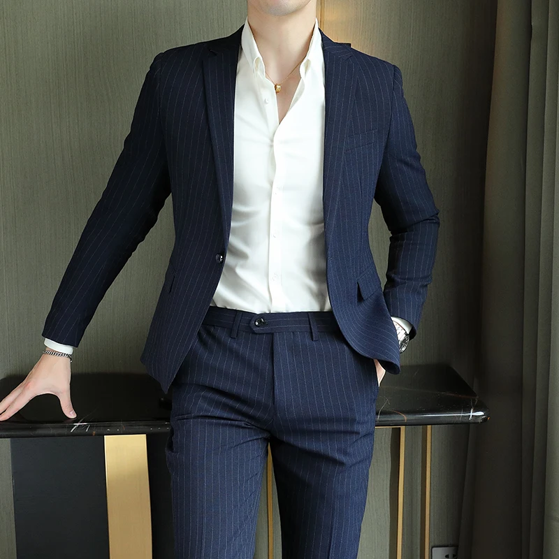 2023 masculino high-end boutique terno e calças conjunto britânico festa de casamento moda negócios casual na moda conjunto de duas peças