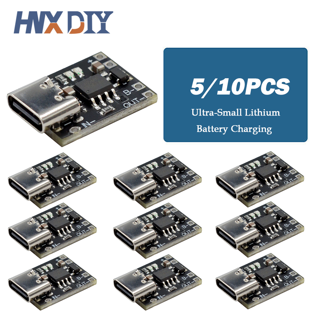 Panel de carga de batería de litio ultrapequeño, 1A, batería de litio ternaria, 3,7 V, 4,2 V, módulo de cargador, Placa de protección tipo C, 5/10 Uds.