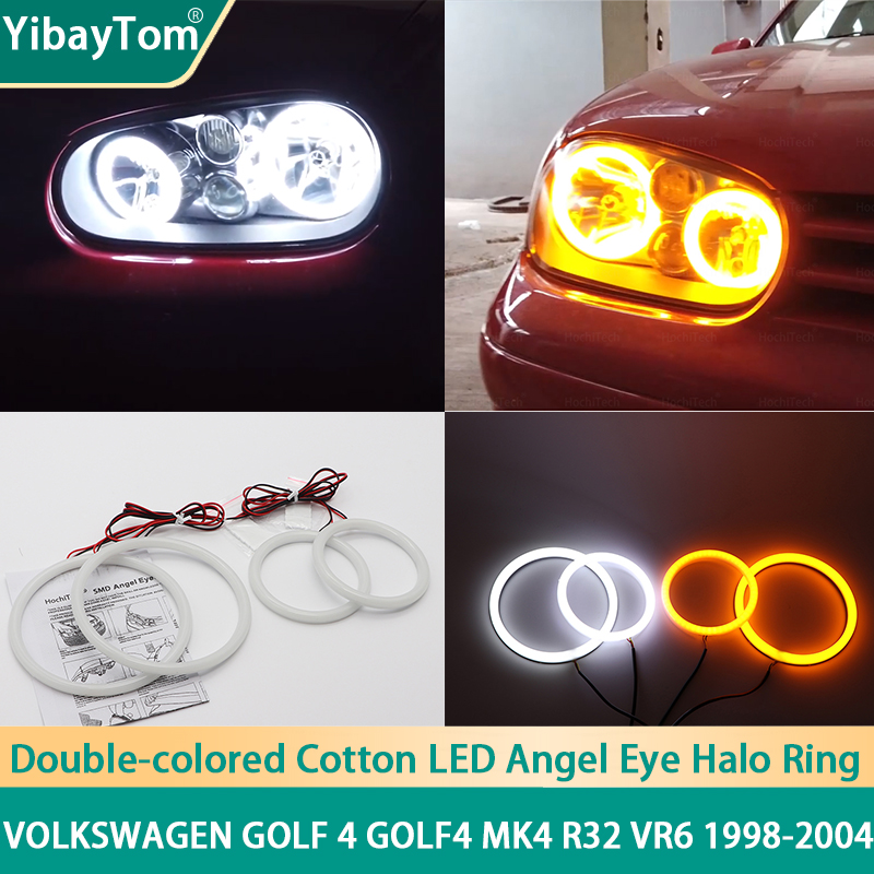 1 Warranty Durable SMD Cotton Light Switchback LED Angel Eye Halo Ring DRL Kit For Volkswagen Golf 4 golf4 MK4 R32 VR6 1998-2004