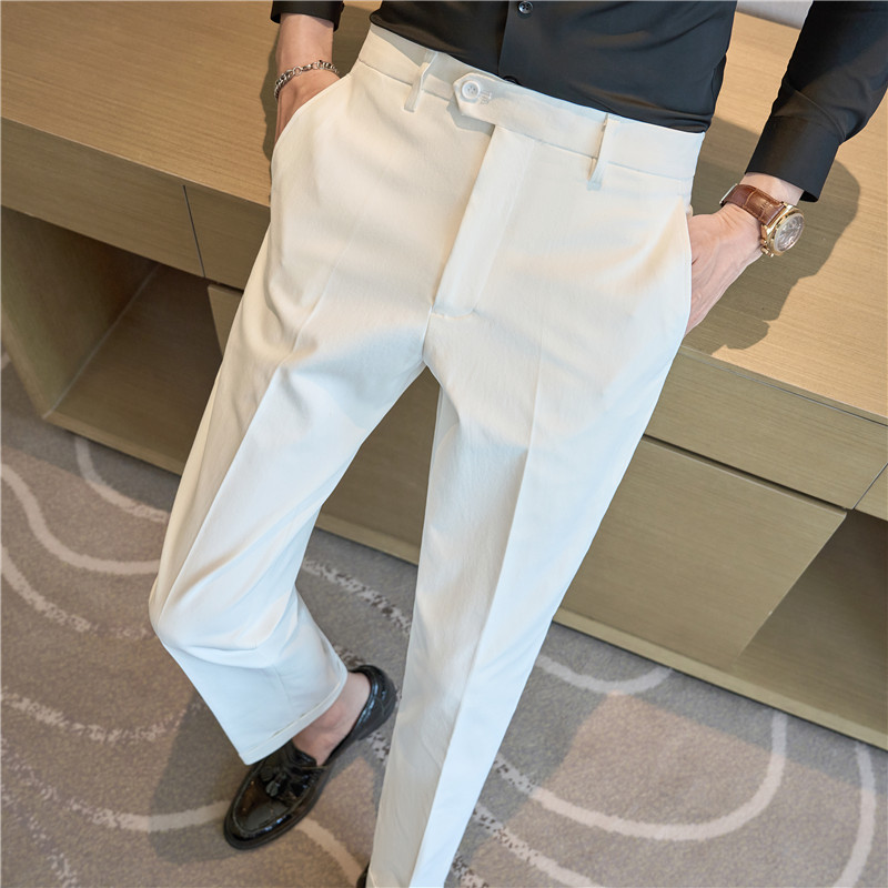 Herren-Anzughose, 2025, elastisch, schmale Passform, formelle Anzughose, feste lässige weiße Hose, Pantalon Homme, Hochzeit, Party, Herrenbekleidung