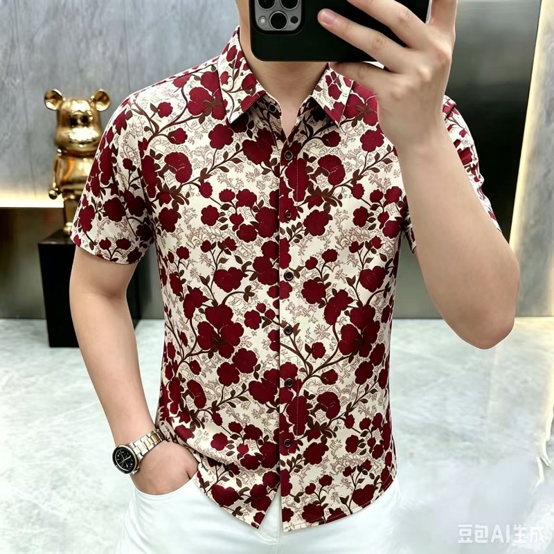 Camicia a maniche corte con stampa floreale alla moda da uomo, estiva, traspirante, comoda, casual, da cerimonia, da vacanza, da spiaggia, hawaiana