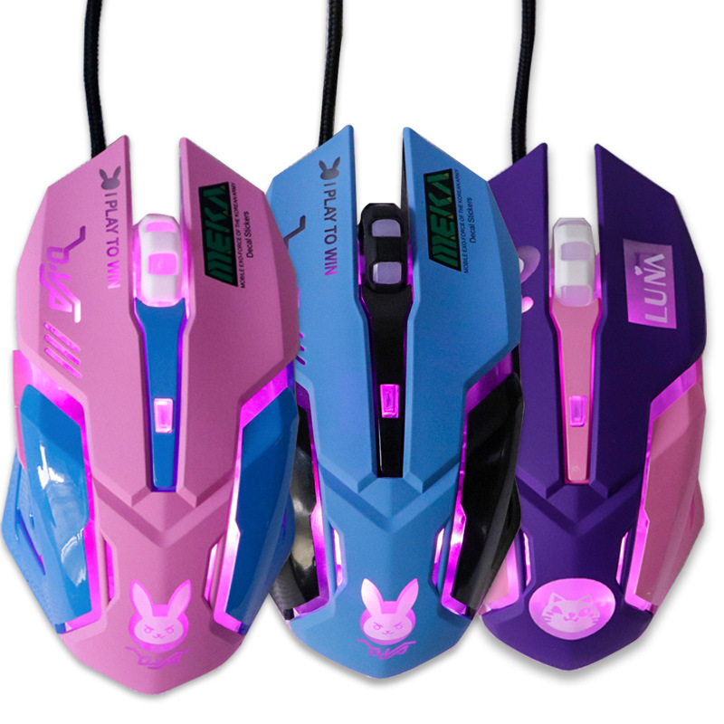 Mysz do gier 2400 DPI Kolorowa podświetlana cicha mysz USB Przewodowa mysz do gier Różowy komputer Profesjonalny do laptopa Lol Data