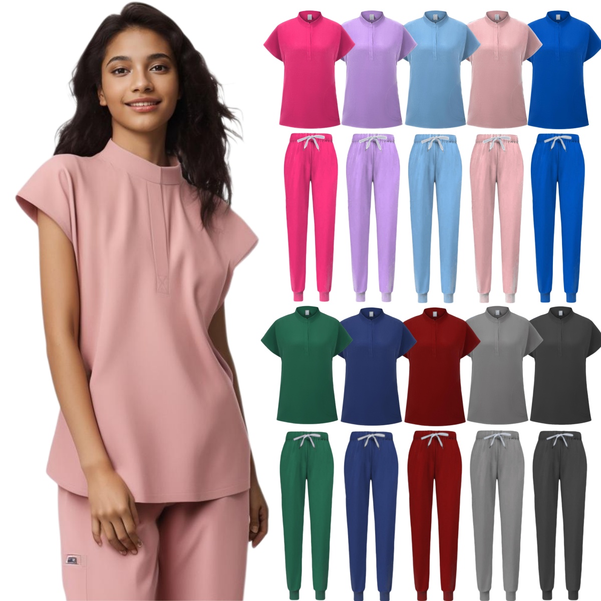 Conjuntos de uniformes médicos femininos, vestidos cirúrgicos hospitalares, manga curta, tops, calças, acessórios de enfermagem, roupas de médicos