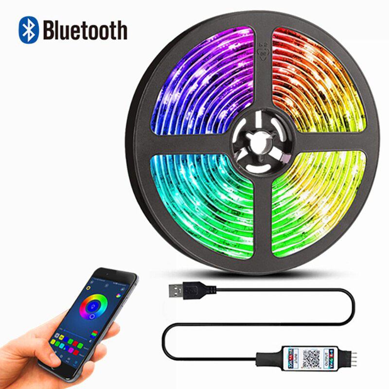 Taśmy LED USB DC 5V RGB 5050 Sterowanie Bluetooth przez Aplikację Elastyczne Diody LED Dekoracja Podświetlenie TV Lampa Taśma 1/2/3/5M
