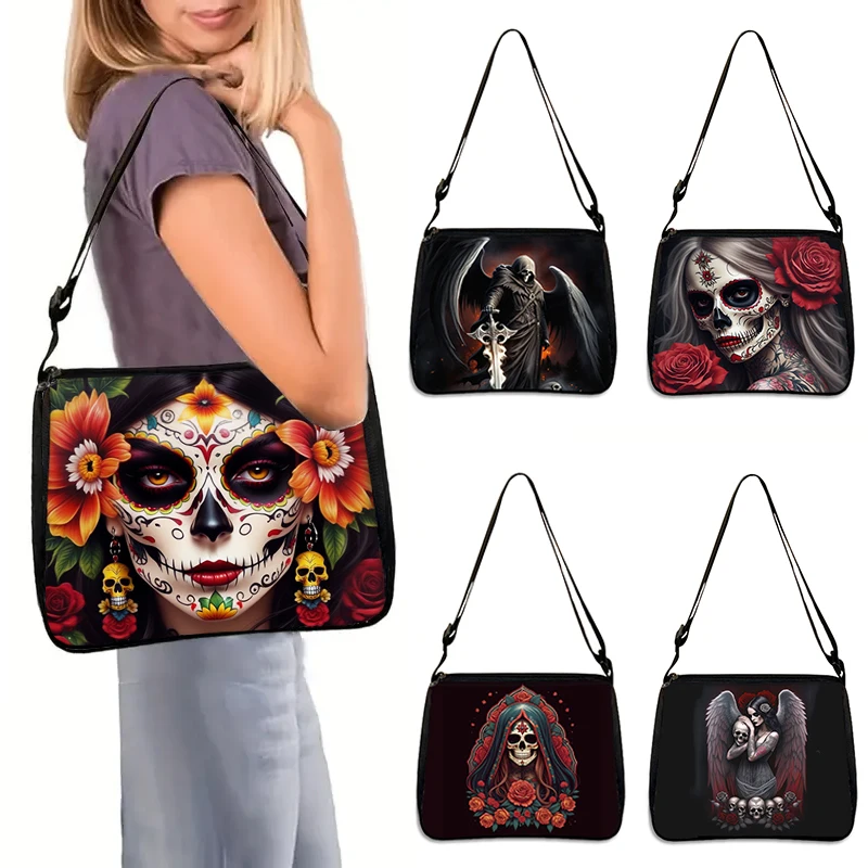 Bolso de hombro con estampado de santa muerte para mujer, bandolera gótica de calavera de Ángel de la muerte, bolso de viaje para teléfono, monedero, bolsas de compras, regalo