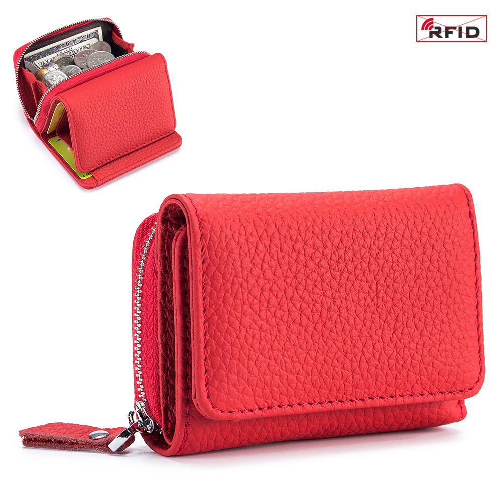 Carteira de couro genuíno das mulheres pequeno zíper moeda carteira feminina curto couro vaca bolsa rfid cartão saco de dinheiro presente para mulher
