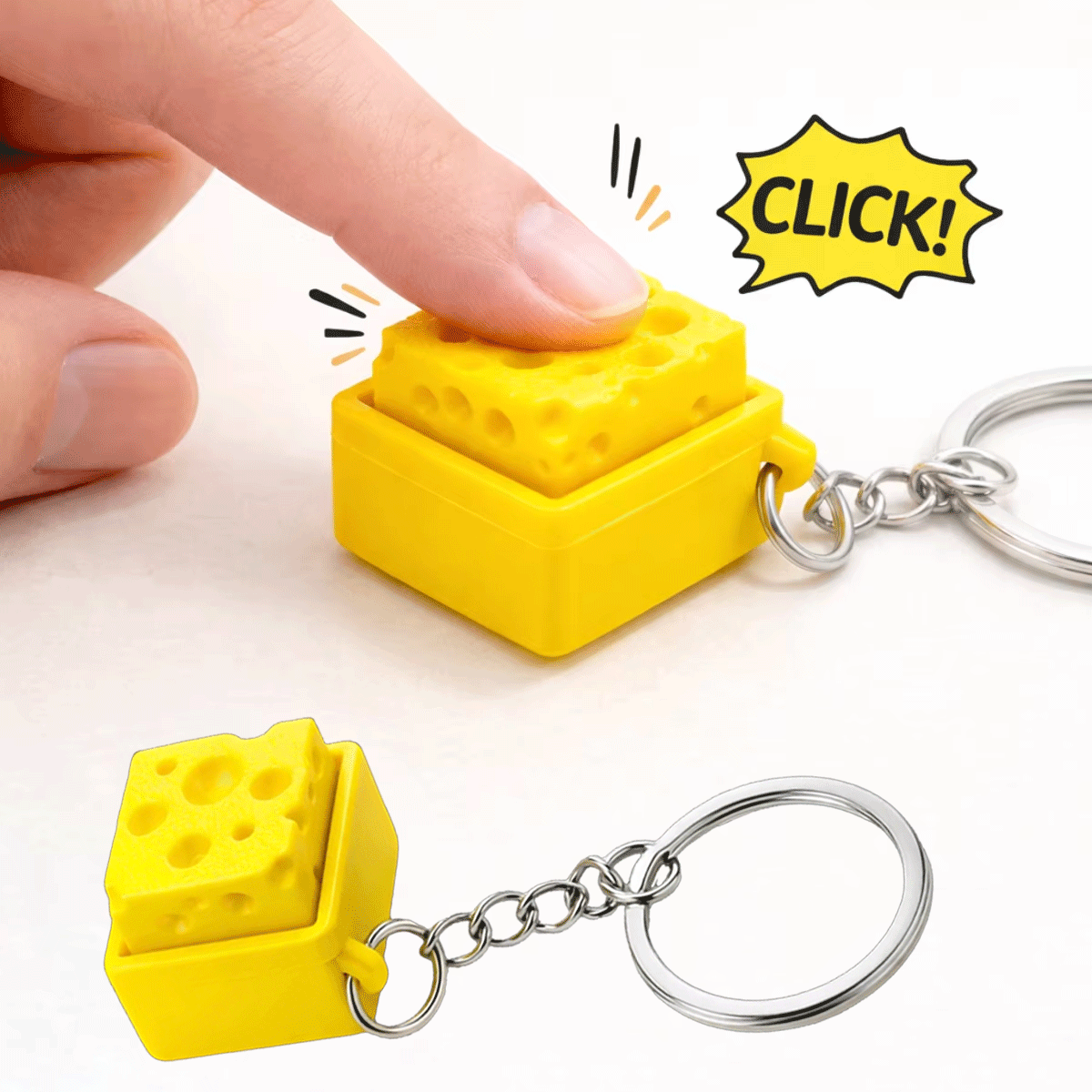 Mini-Käse-Schlüsselanhänger-Tastatur: Stressabbau-Fidget-Button, Käse-Tastenkappe, Fidget-Clicker, Tastatur-Schlüsselanhänger-Anhänger, Finger-Spielzeug