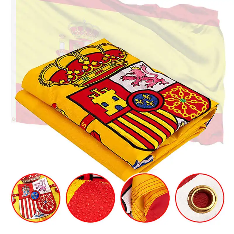 Embroidered Spain Flag Spanish Banner 90x150cm Double-Sided Embroidery Waterproof Nylon National Flags For Home And Outdoors