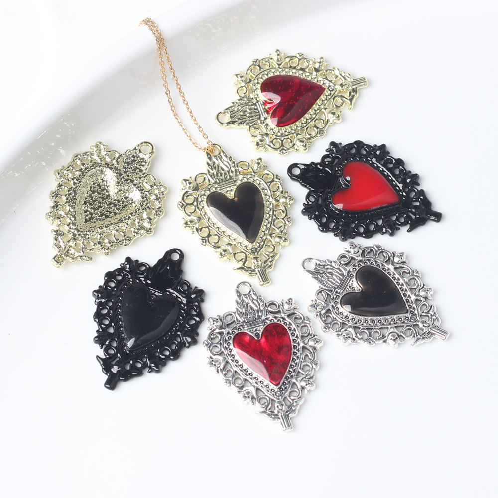 10 pçs/lote 34*24mm liga de zinco coração pingente esmalte encantos para colar pulseira jóias marcação diy acessórios