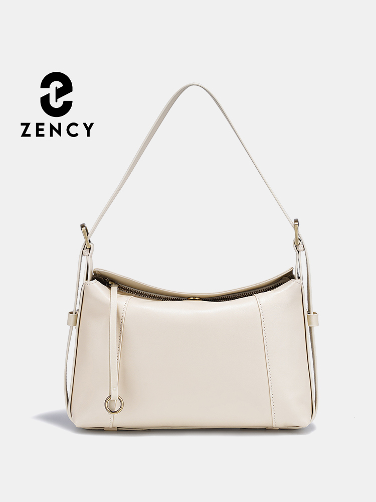 Borsa da Donna in Vera Pelle 2026 Zency Brand Semplice ed Elegante Beige Cioccolato Borsa a Spalla Grande Capacità