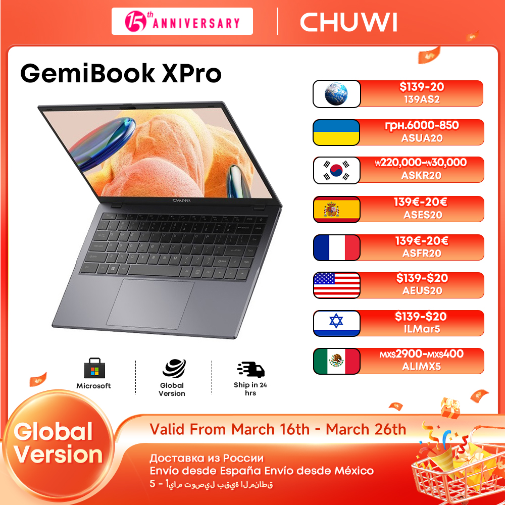 CHUWI GemiBook XPro Laptop Intel N100, 14,1-calowy laptop z systemem Windows 11, 8 GB RAM 256 GB SSD, Intel Alder Lake N100 (do 3,4 GHz)