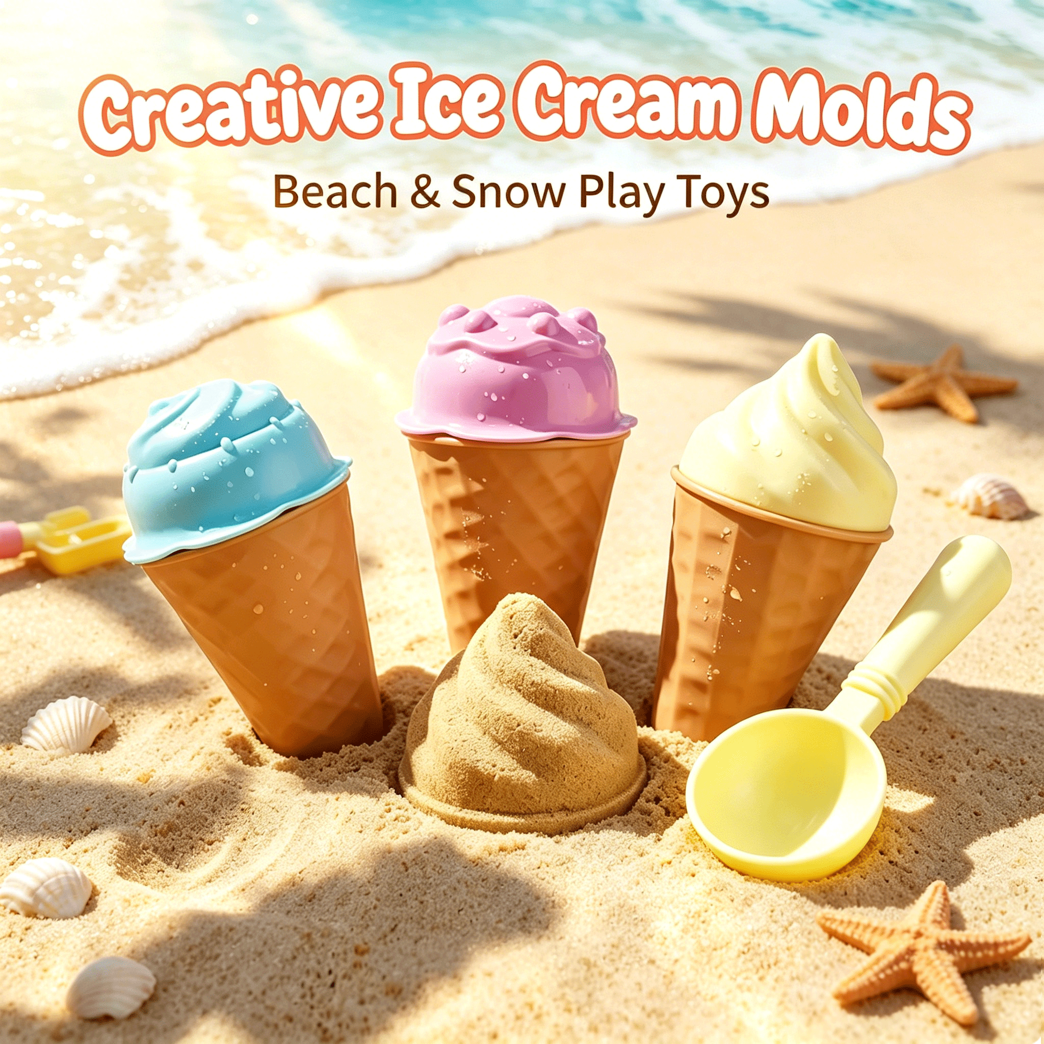 Juguetes de Playa para Niños, Molde para Helados, Juguetes de Arena, Cuchara para Nieve, Herramientas para Excavar Arena, Juego al Aire Libre, Regalo de Cumpleaños