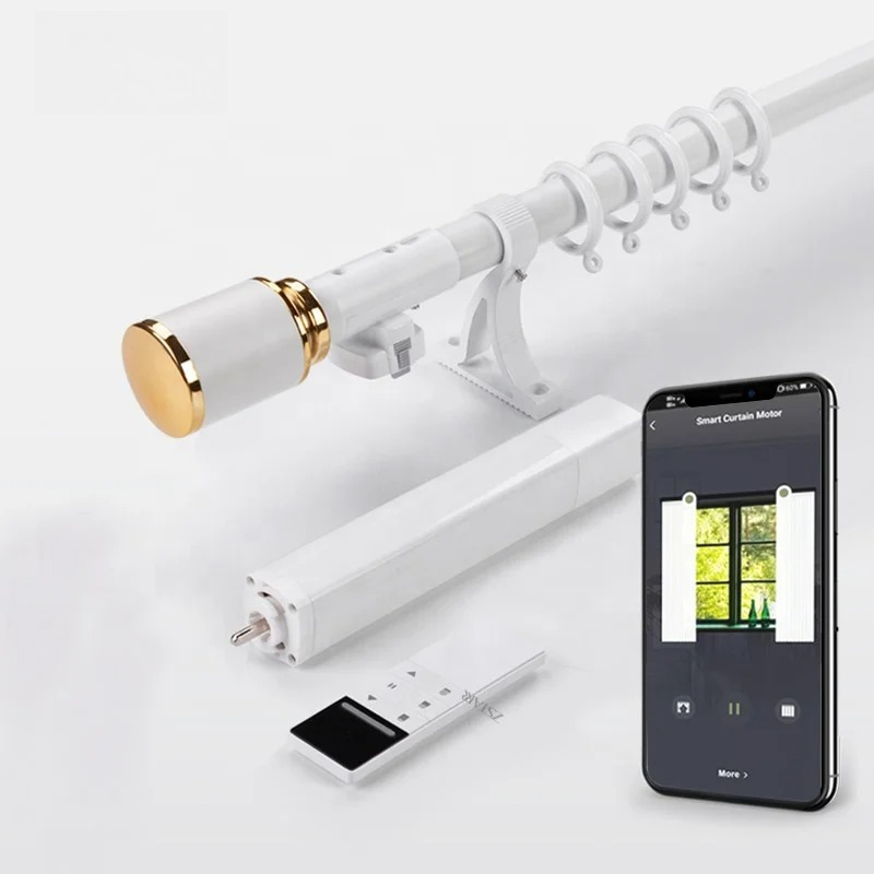 Electric Remote Control App Smart Windows Decorative Single Curtain Drapery Rods Poles Accessories With Modern Cap Finial