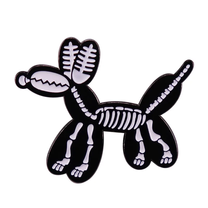 Balão cão ossos animal esqueleto esmalte pino broche jóias de halloween