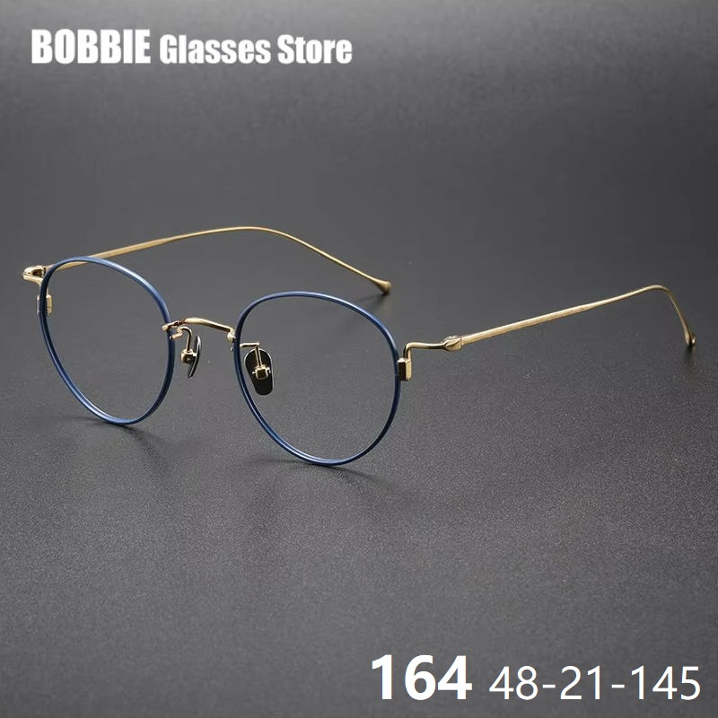 Gafas japonesas hechas a mano de diseñador Retro ovaladas redondas de titanio puro, montura para hombres, Gafas para mujeres, Gafas faciales estándar completas
