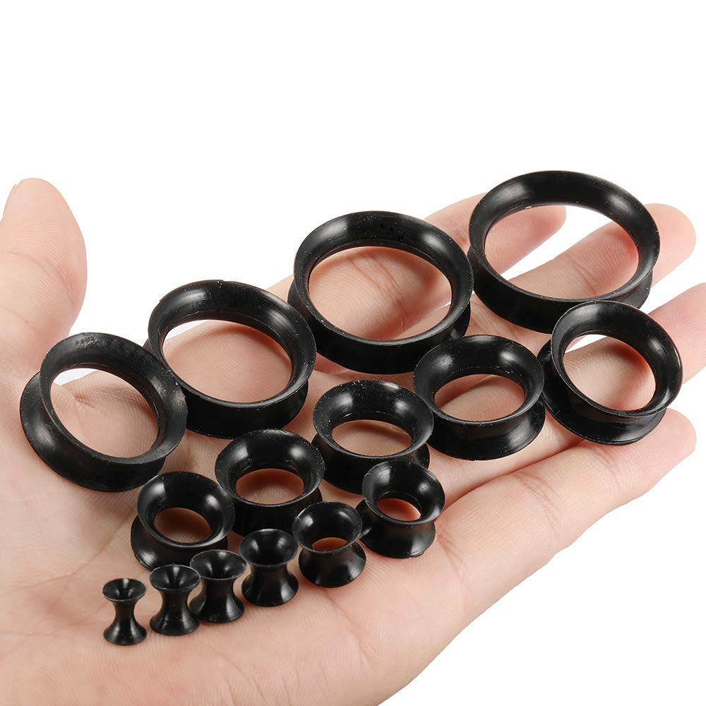 22 sztuk 8G-3/4 Ultra cienki silikonowy podwójny rozszerzony elastyczny tunel uszu Stretching Plug zestaw wskaźników 11 par czarny