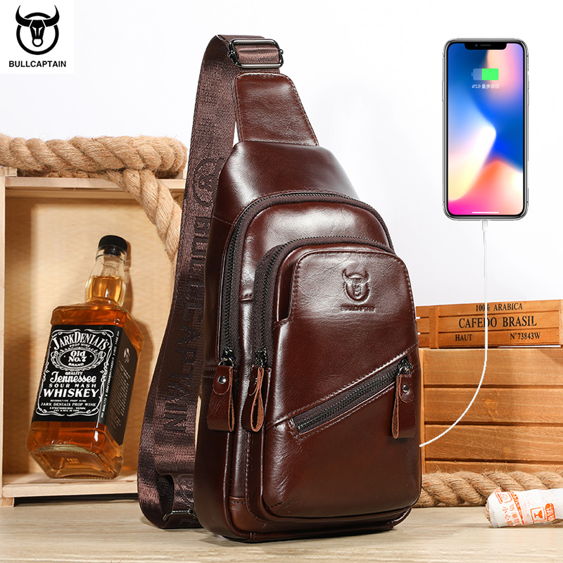 Bullcaptain 2023 o mais recente saco de peito de couro masculino grande capacidade casual saco do mensageiro clássico saco de peito de couro xb 127