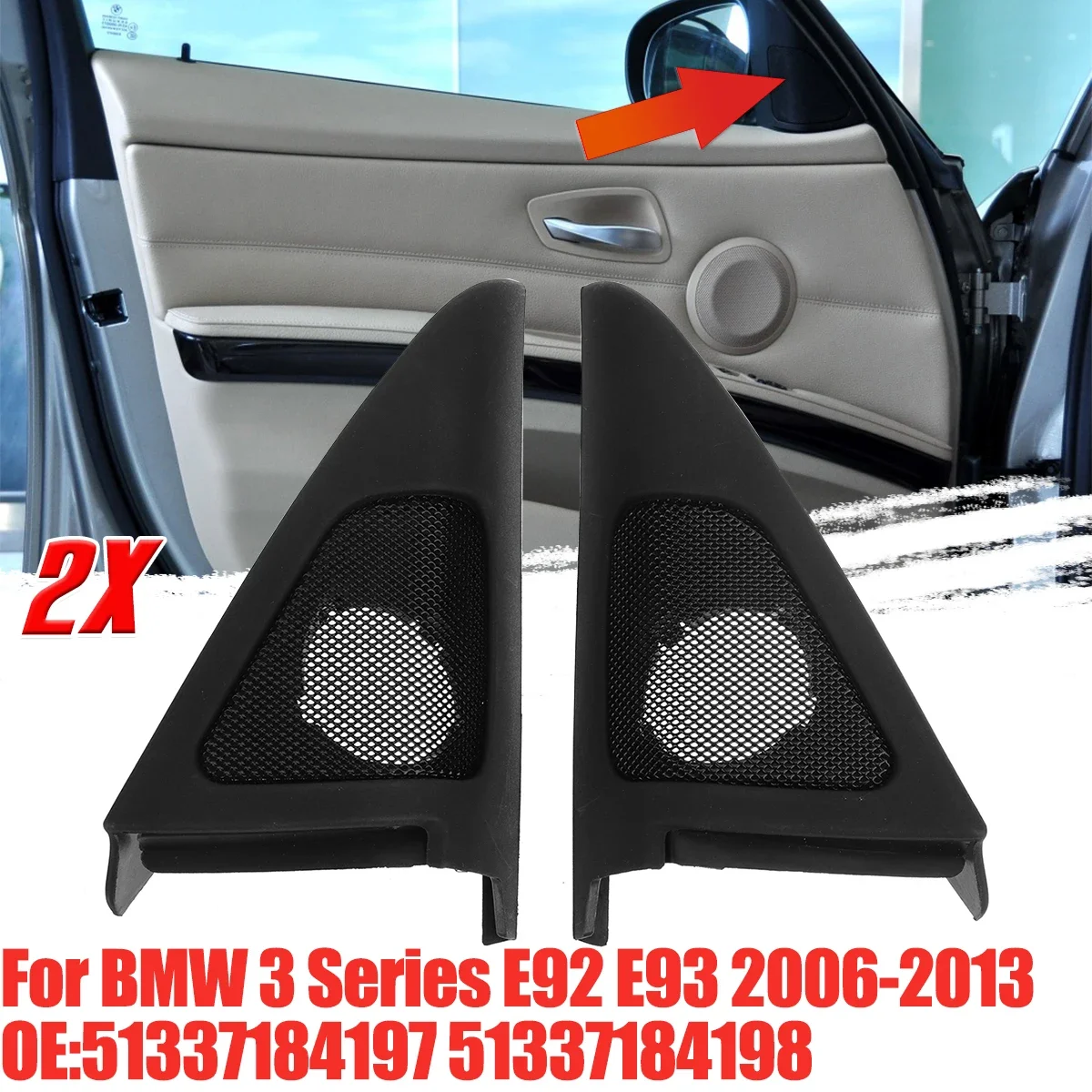 Voor-BMW 3 Serie E92 E93 2006-2013 Paar Auto Voordeur Speaker Audio Cover Hoorn Tweeter luidspreker Cover Trim 51337184197