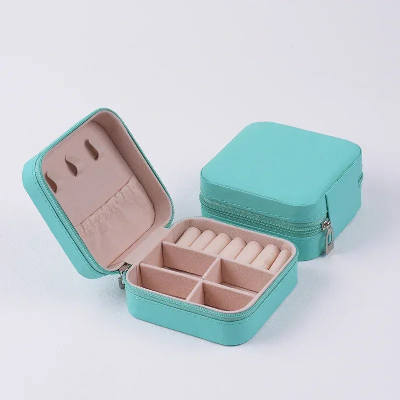 Caja de joyería portátil, caja de anillo, collar, pendiente, caja de almacenamiento, joyería de viaje para el hogar, vitrina de cuero, blanco, negro, rosa bebé